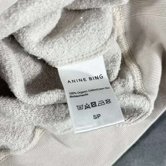 Anine Bing Muse Sz S Tiger Sweatshirt Beige Fleece Pullover Glam Minimalist Art - Picture 9 of 13